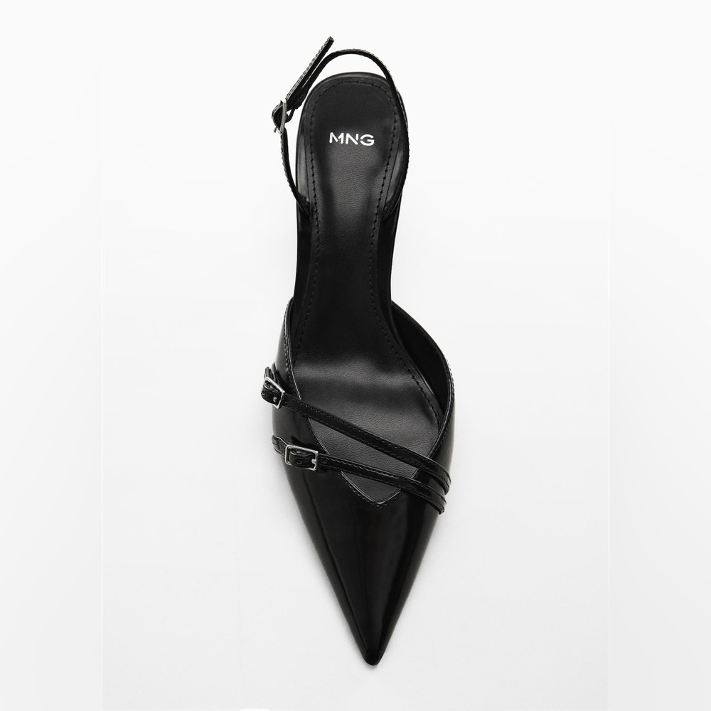Mango Black Strappy Heels with Silver Buckles